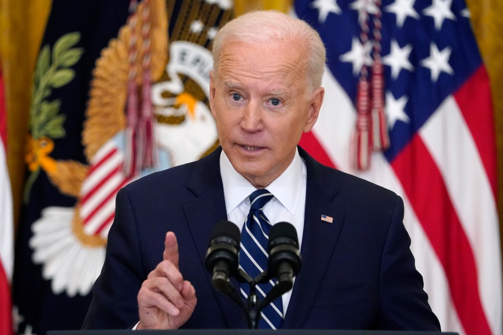 President Joe Biden speaks during a news conference in the East Room of the White House, Thursday, March 25, 2021, in Washington. (AP Photo/Evan Vucci)