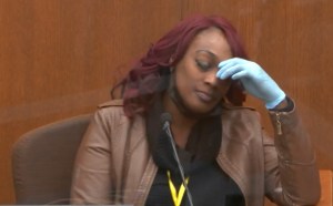 Shawanda Hill testifies Tuesday, April 13, 2021, in the trial of former Minneapolis police Officer Derek Chauvin at the Hennepin County Courthouse in Minneapolis, Minnesota.