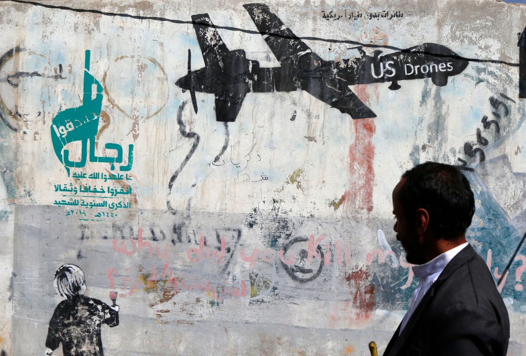 Graffiti of a U.S. drone in Yemen