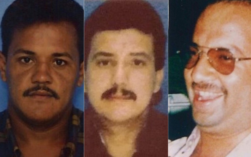 Víctor Orcasita (izquierda), Valmore Locarno (centro), y Gustavo Soler (derecha) fueron los tres miembros del sindicato que trabajaban para la Drummond en su mina en Colombia. Fueron asesinados por los paramilitares.