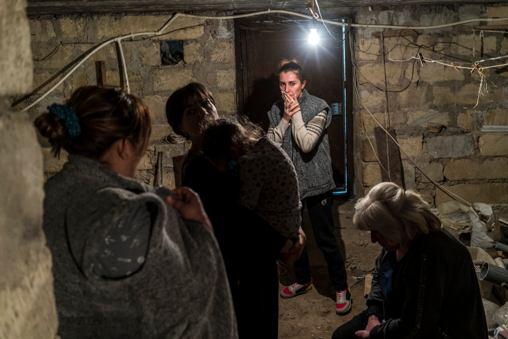 Stepanakert residents shelter in a basement during the conflict last September. Photo: Brendan Hoffman/Getty Images