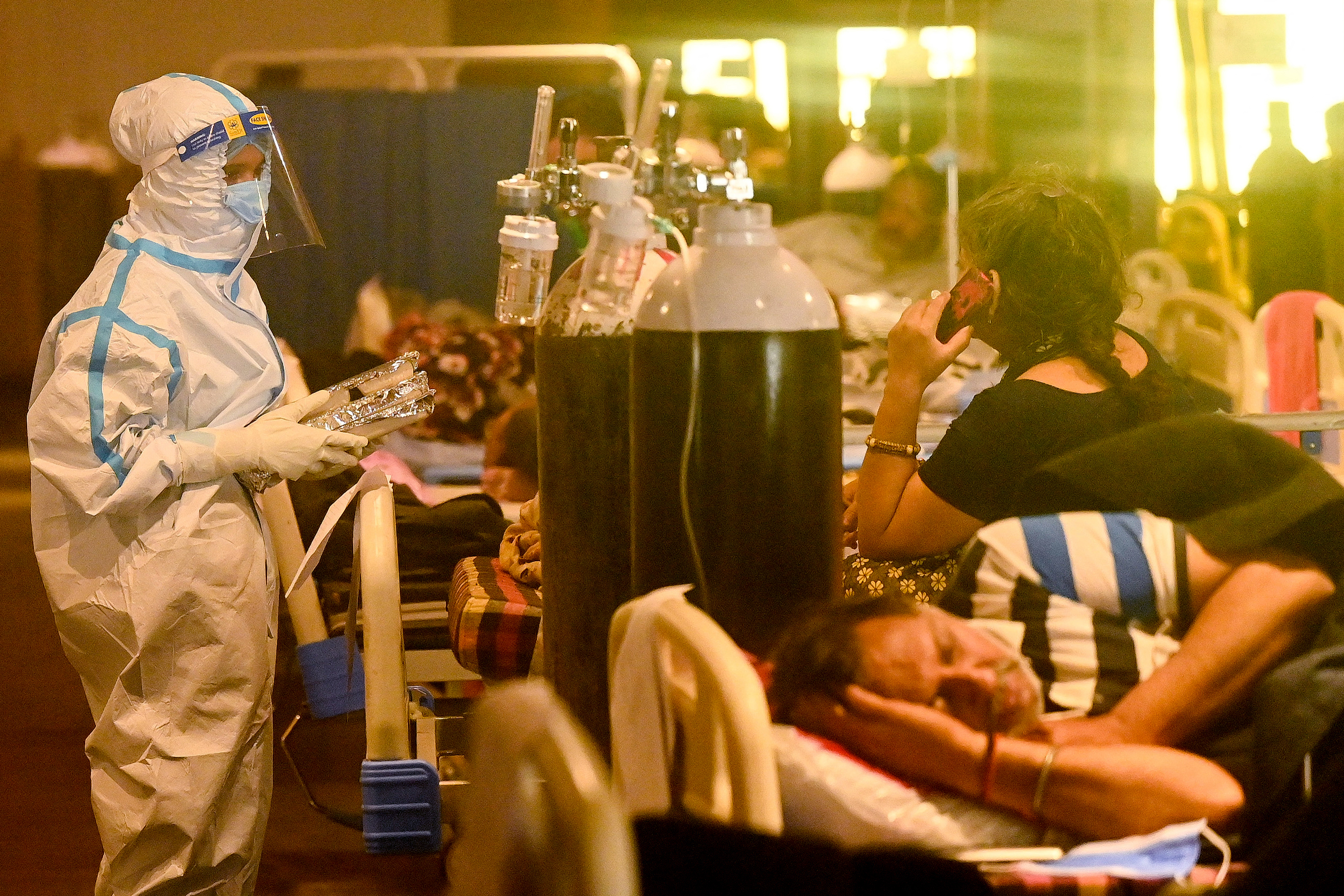 A banquet hall temporarily converted into a COVID care centre in Delhi. PHOTO: Prakash SINGH / AFP