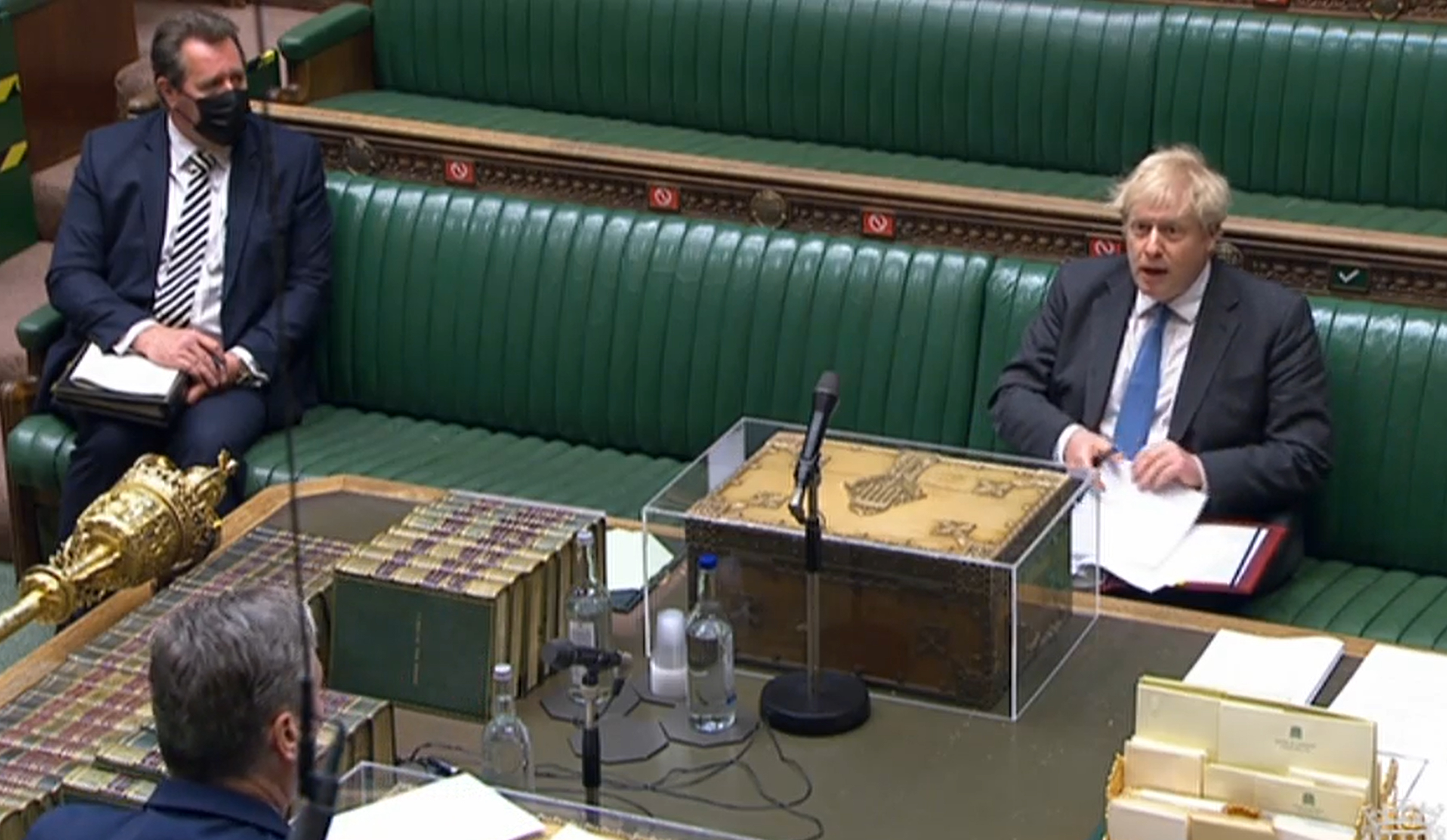 Boris Johnson faces questions in Parliament on Wednesday. Photo: House of Commons/PA Images via Getty Images