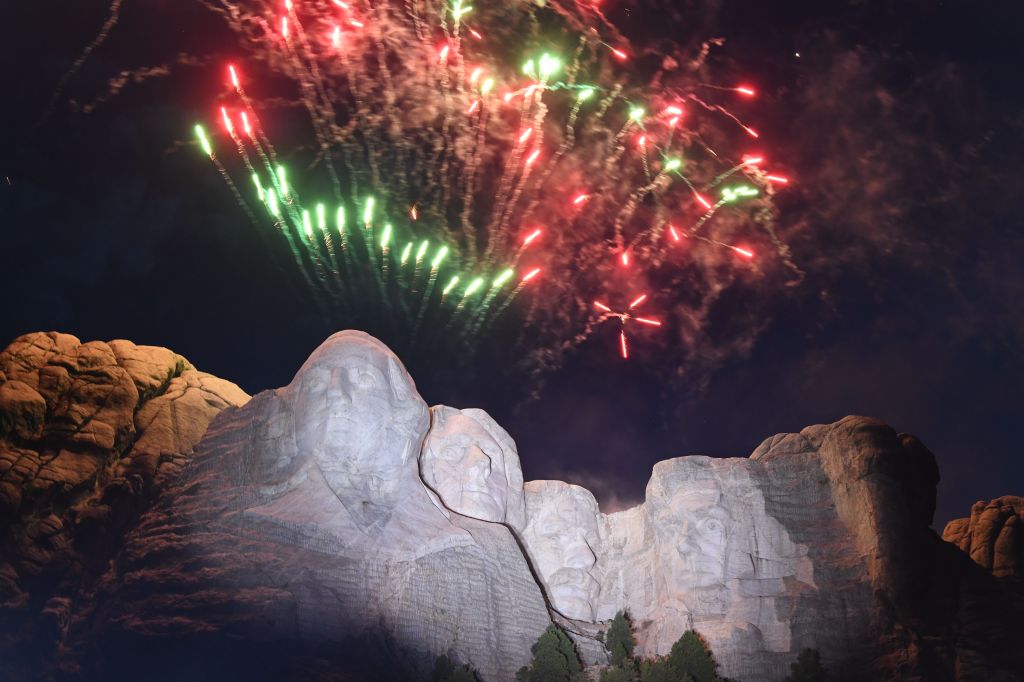 Fireworks explode above the Mount Rushmore National Monument during an Independence Day event attended by the US president in Keystone, South Dakota, July 3, 2020. (Photo by SAUL LOEB / AFP)