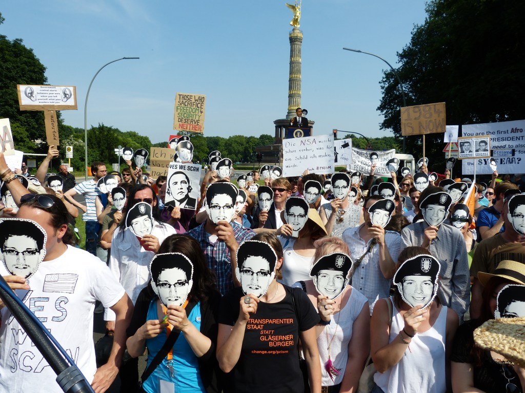 Demonstration against PRISM in Berlin, organised by the Pirate Party