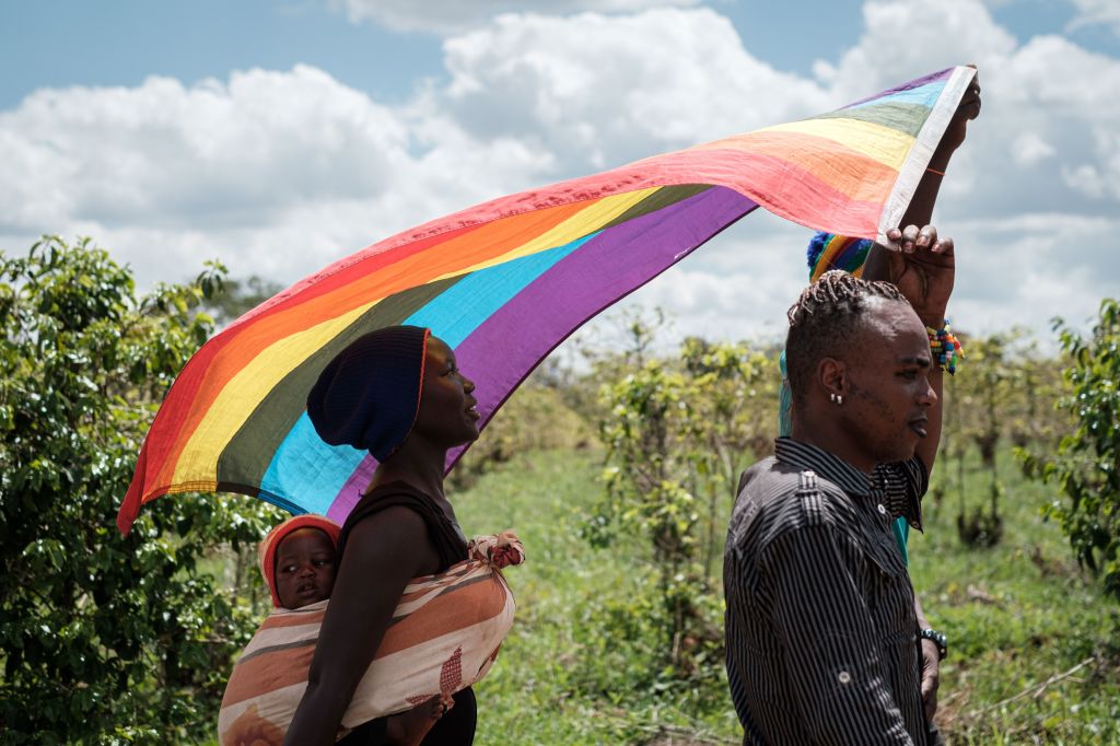 LGBTQ refugees on the way to a protest to demand their protection at the office of the United Nations High Commissioner for Refugees (UNHCR) in Nairobi, Kenya, on May 17, 2019​.