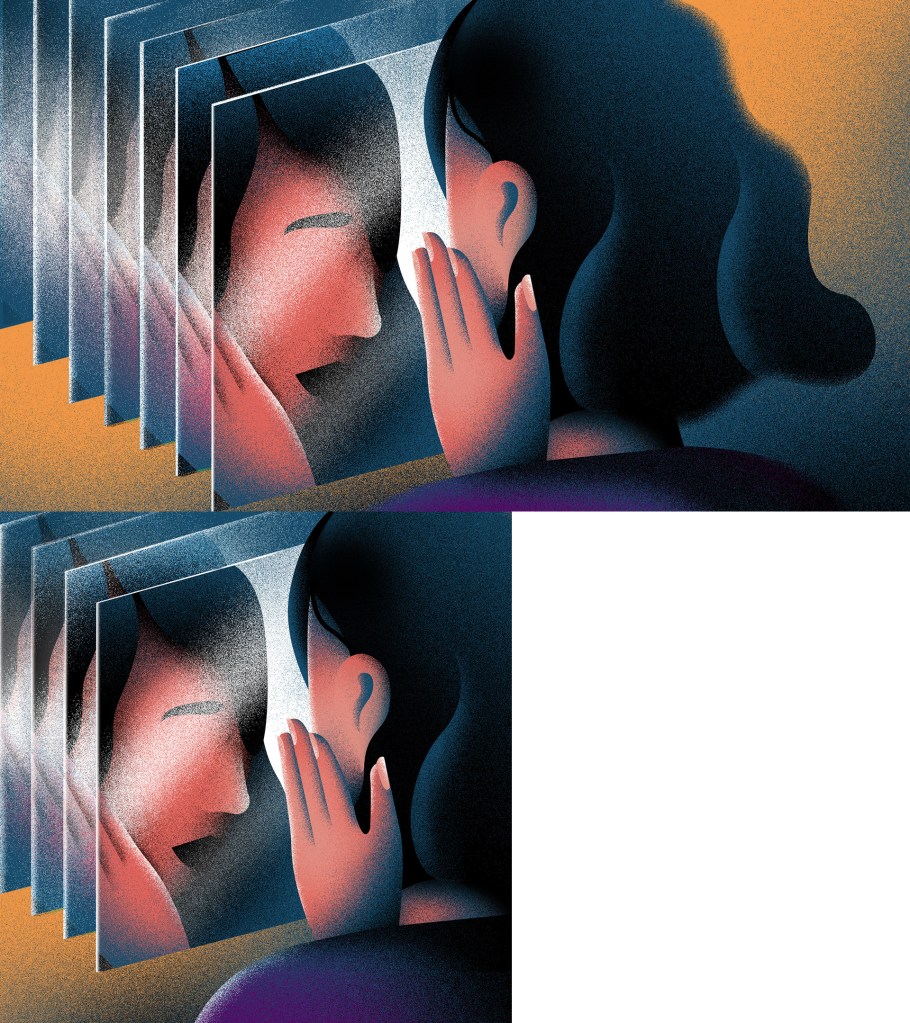 Illustration of a person looking in the mirror and touching their face