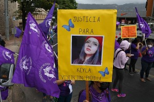 Women's organisations march to demand justice for the death of nursing student Keyla Martinez on International Women's Day in Tegucigalpa, Honduras on March 8, 2021.