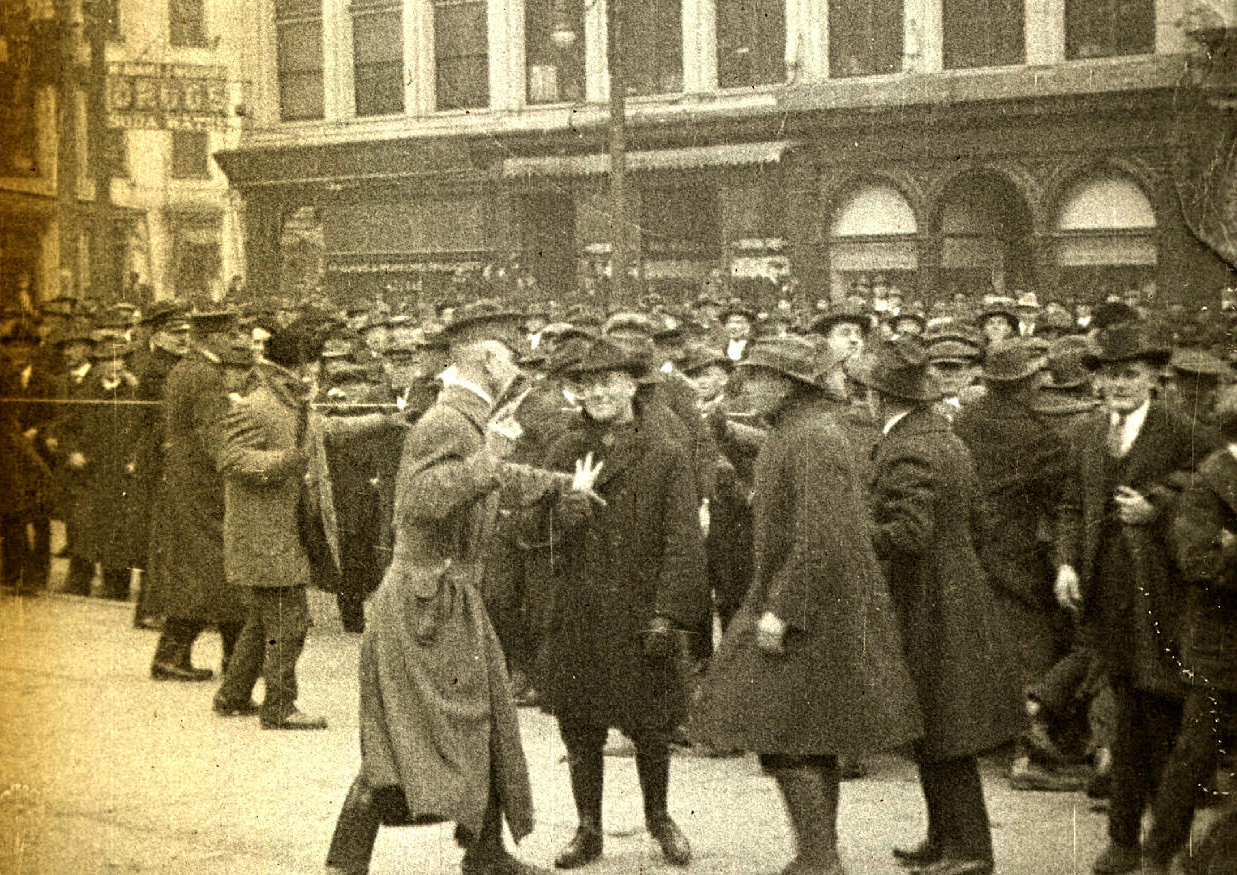 Police try to hold the line outside the Lexington, Kentucky, courthouse in 1920, where a Black war veteran is on trial for the murder of a young white girl. Still from