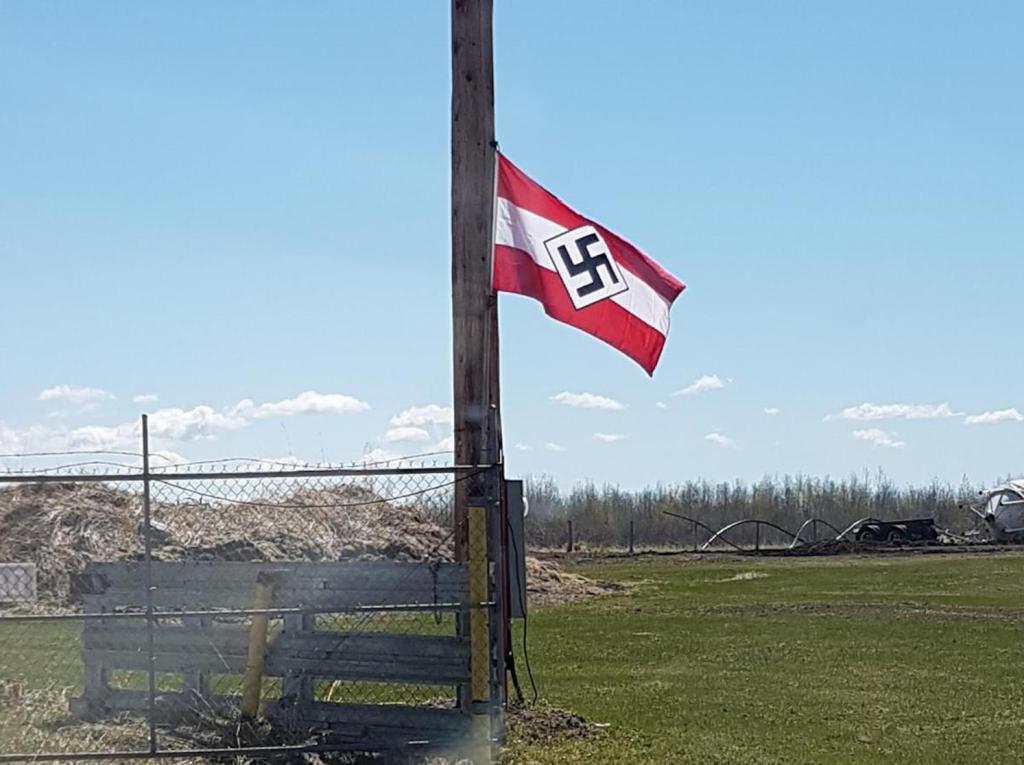 The man who flew this Hitler Youth flag on his property near Boyle, Alberta, reportedly took it down after talking to police