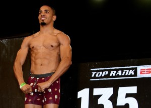 Felix Verdejo of Puerto Rico poses during the weigh-in for his lightweight fight against Bryan Vasquez of Costa Rica at Madison Square Garden on April 19, 2019 in New York City. He now stands accused of murdering a young, pregnant woman and could face the