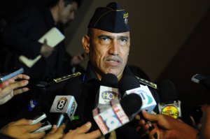 Then National Police Chief Juan Carlos Bonilla answered questions from the press in Tegucigalpa, Honduras on May 24, 2012.