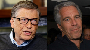 ​Left: Microsoft co-founder Bill Gates speaks during an interview on the Fox Business Network in Omaha, Neb., May 5, 2014. Right: Jeffrey Epstein attends the launch of RADAR MAGAZINE at Hotel QT in New York on May 18, 2005.