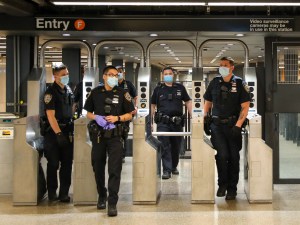 Police patroling the New York City subway