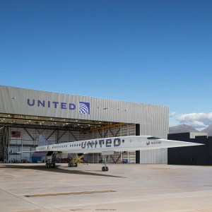 Fake rendering of a not real plane in a hangar