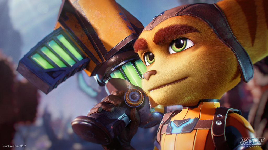 A screen shot from the video game Ratchet & Clank: Rift Apart