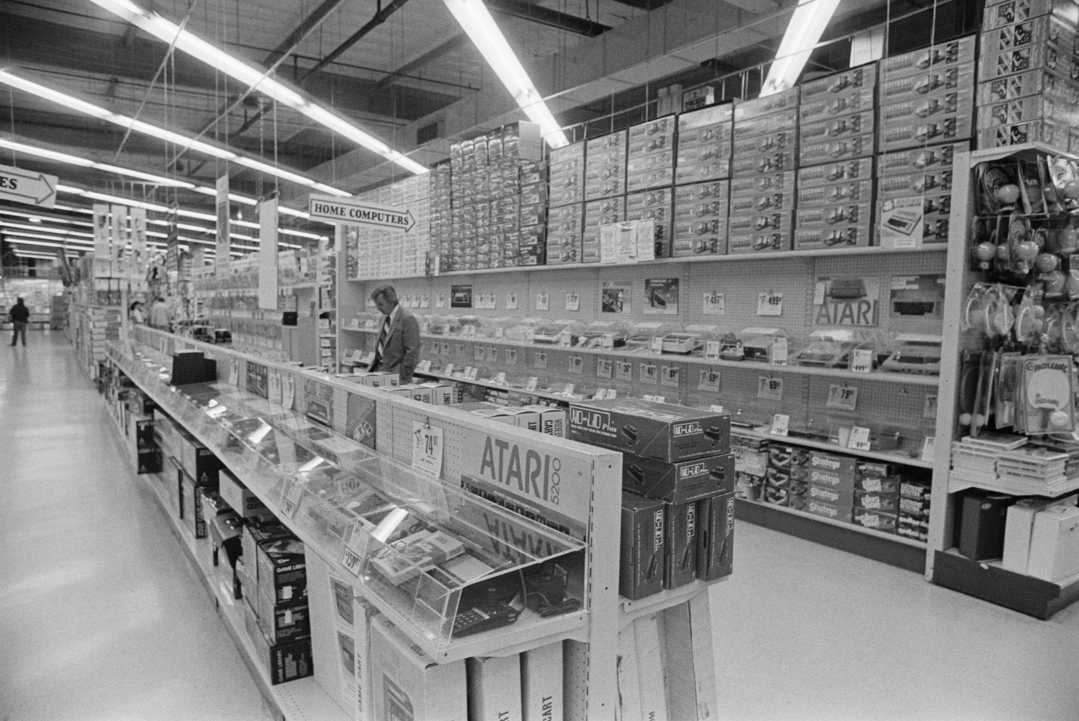 An Atari display in an electronics store in the 1980s