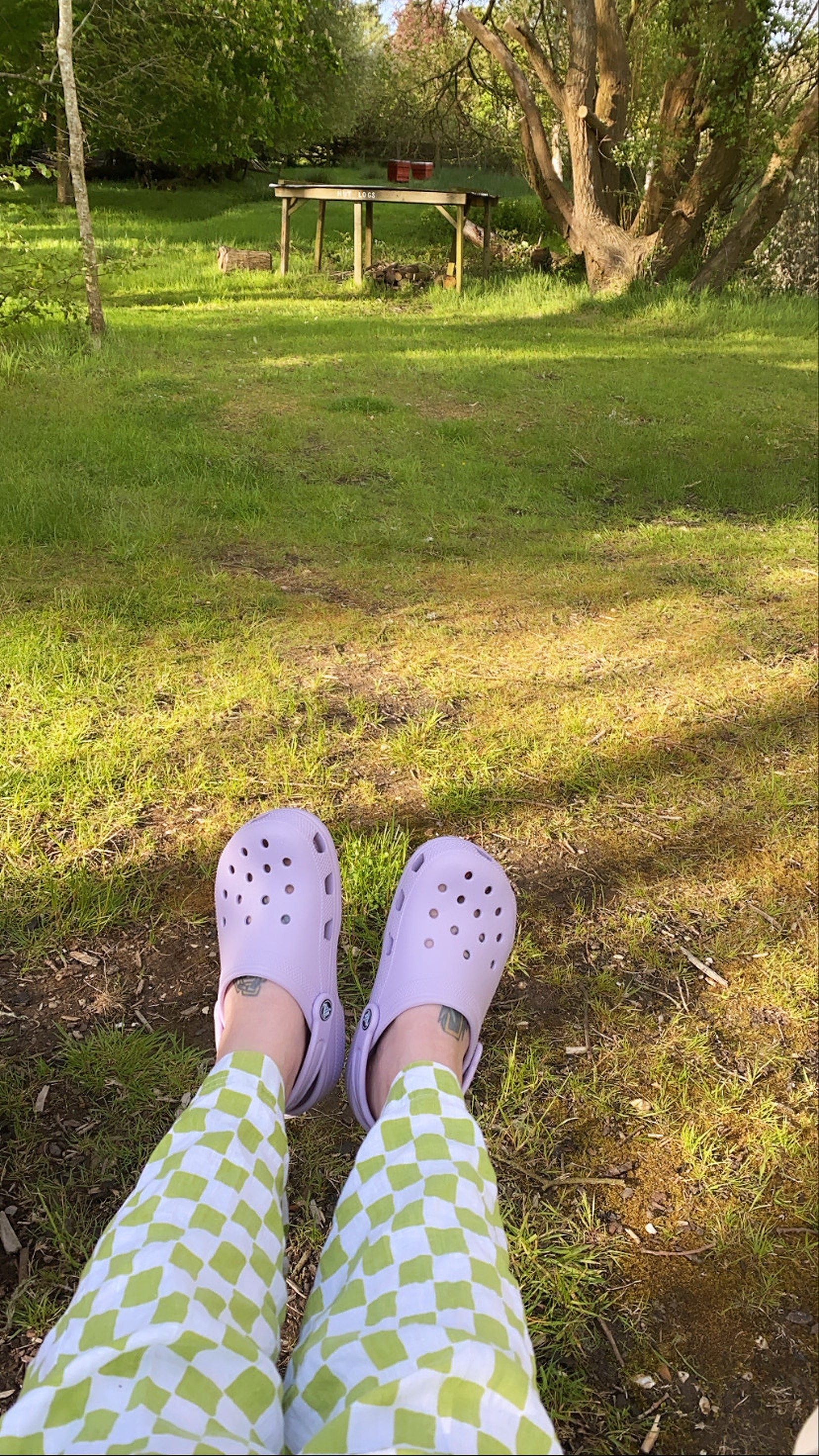 Yellow crocs fashion on feet