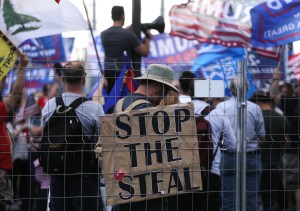 Supporters of President Donald Trump demonstrate at a ‘Stop the Steal’ rally in front of the Maricopa County Elections Department office on November 7, 2020 in Phoenix, Arizona. (Mario Tama/Getty Images)