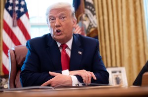 US President Donald Trump speaks during an event commemorating the repatriation of Native American remains and artifacts from Finland in the Oval Office of the White House in Washington, DC, September 17, 2020. (Photo by SAUL LOEB / AFP) (Photo by SAUL LO