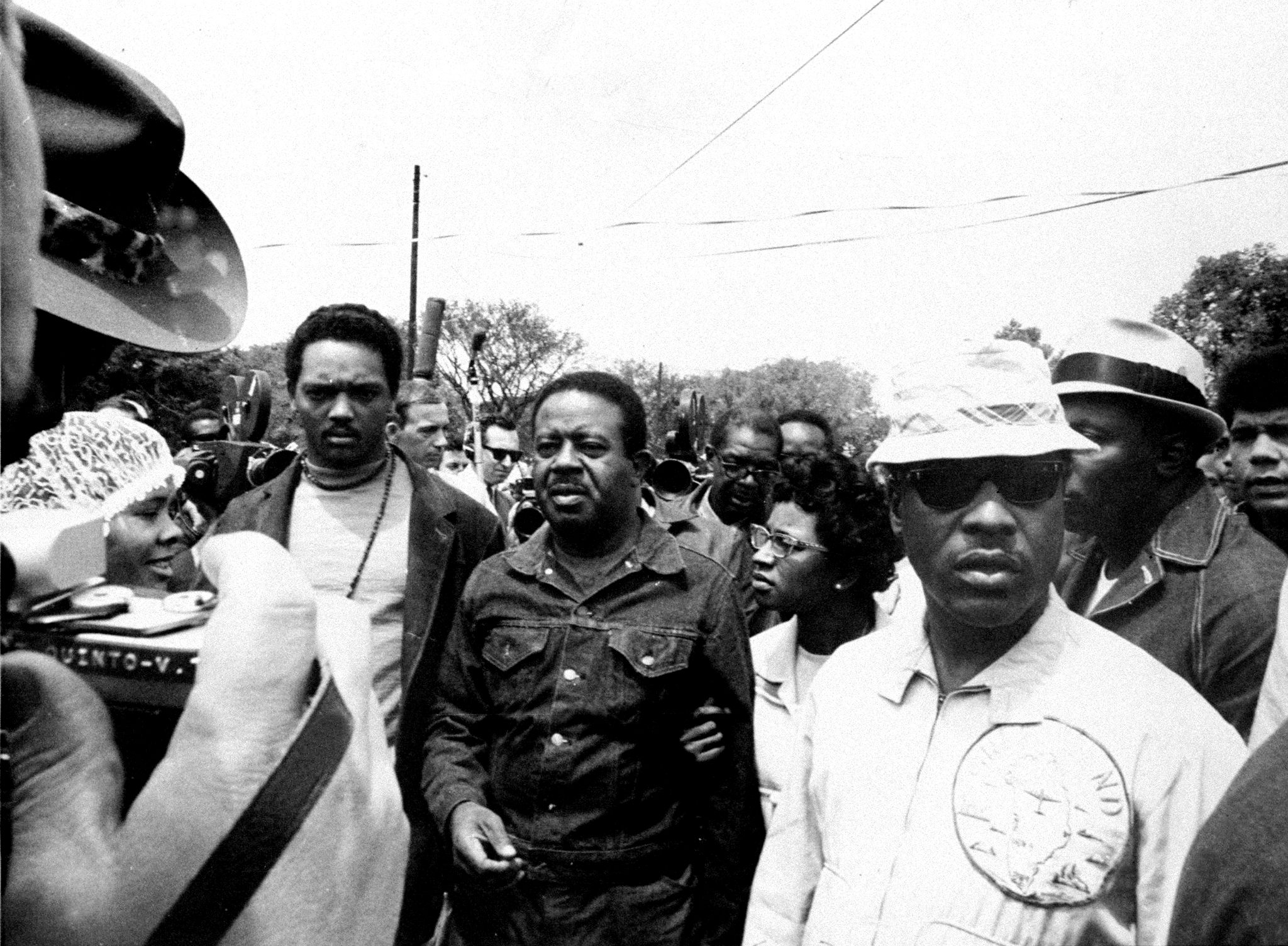 The Rev. Dr. Ralph Abernathy (center) and Mrs. Abernathy, with Jesse Jackson (left), as they tour Resurrection City with their staff during Poor People's March. (Photo by Fred Morgan/NY Daily News Archive via Getty Images)