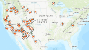 ​A map of wildfire locations.