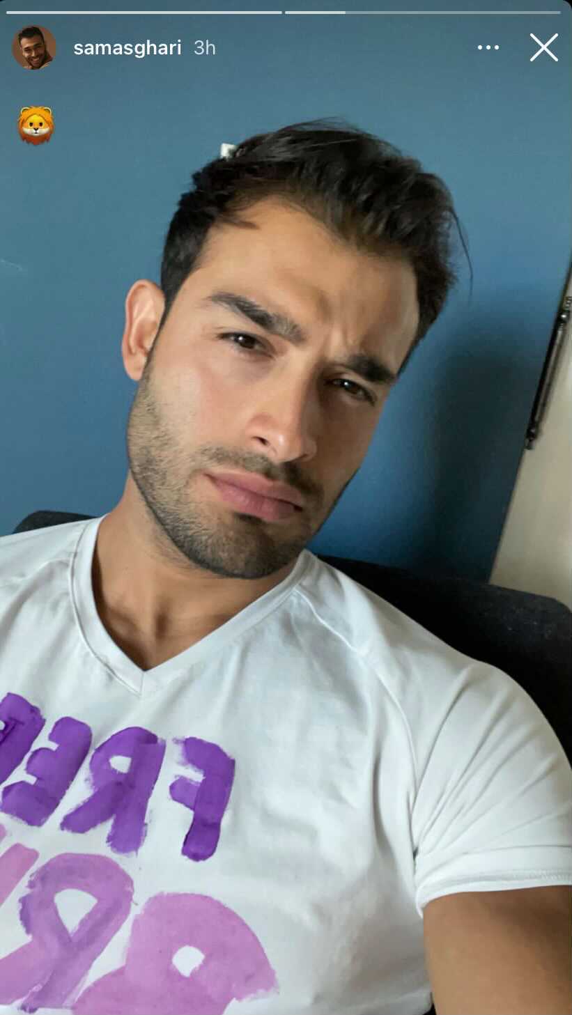 Caption: Britney Spears’s boyfriend of five years Sam Asghari posted to his Instagram story showing him wearing a #FreeBritney t-shirt, hours before Britney was expected to appear before a court in Los Angeles