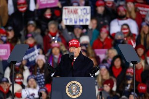 President Donald Trump speaks during a rally on November 3, 2020 in Grand Rapids, Michigan (Photo by Kamil Krzaczynski/Getty Images)​