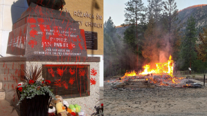 Pope John Paul II statue and burned Catholic Church in B.C.