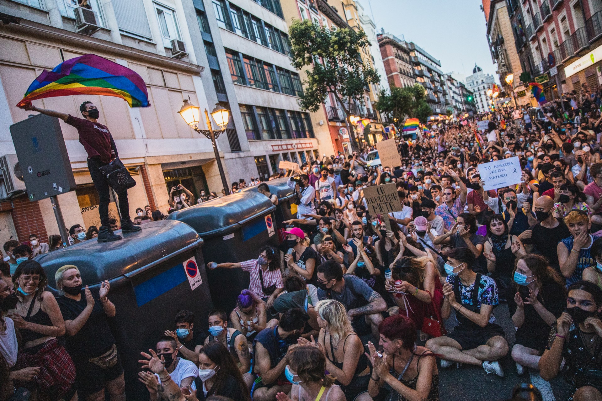 Protesters attend a demonstration in Madrid following Samuel Luiz's death. Photo: Aldara Zarraoa/Getty Images