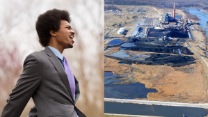 ​Justin Pearson, left, grew up near the Allen Fossil Plant, right, which has polluted local water sources.