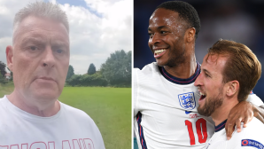 ​Lee Anderson MP, who will be moving boxes instead of watching the Euros final on Sunday, and England strikers Raheem Sterling and Harry Kane. Photos: Lee Anderson MP Facebook page / Chris Ricco - UEFA/UEFA via Getty Images