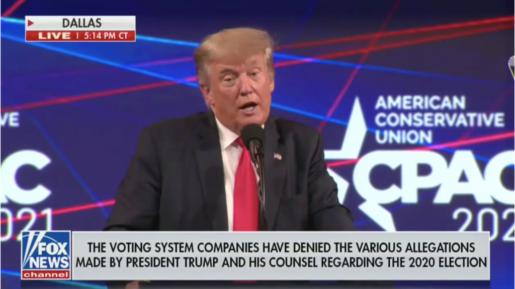 ​Former President Donald Trump addresses the Conservative Political Action Committee (CPAC) in Dallas, Texas on July 11, 2021.