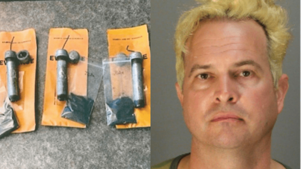 Pipe bombs discovered at Ian Rogers' residence in January; ​Ian Rogers (Credit: Justice Department)