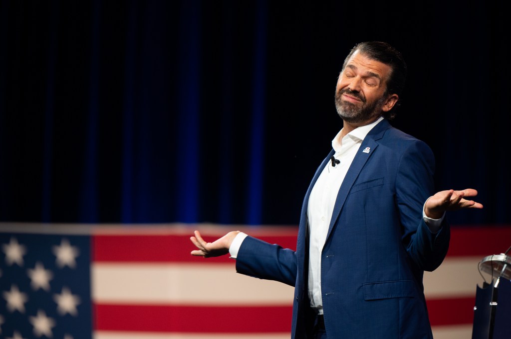 Donald Trump Jr. speaks during the Conservative Political Action Conference CPAC held at the Hilton Anatole on July 09, 2021 in Dallas, Texas.