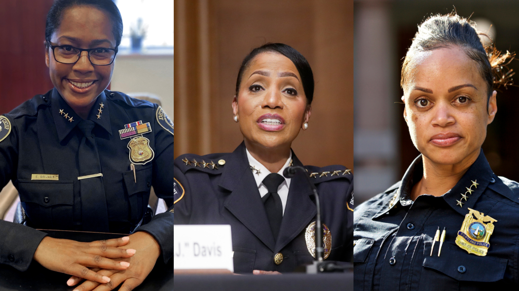 From left: Chief of Police for the Columbus Police Department Elaine Bryant t vi; Chief of Police for the Memphis Police Department Cerelyn “C.J.” Davis; Commissioner for the Philadelphia Police Department Danielle Outlaw