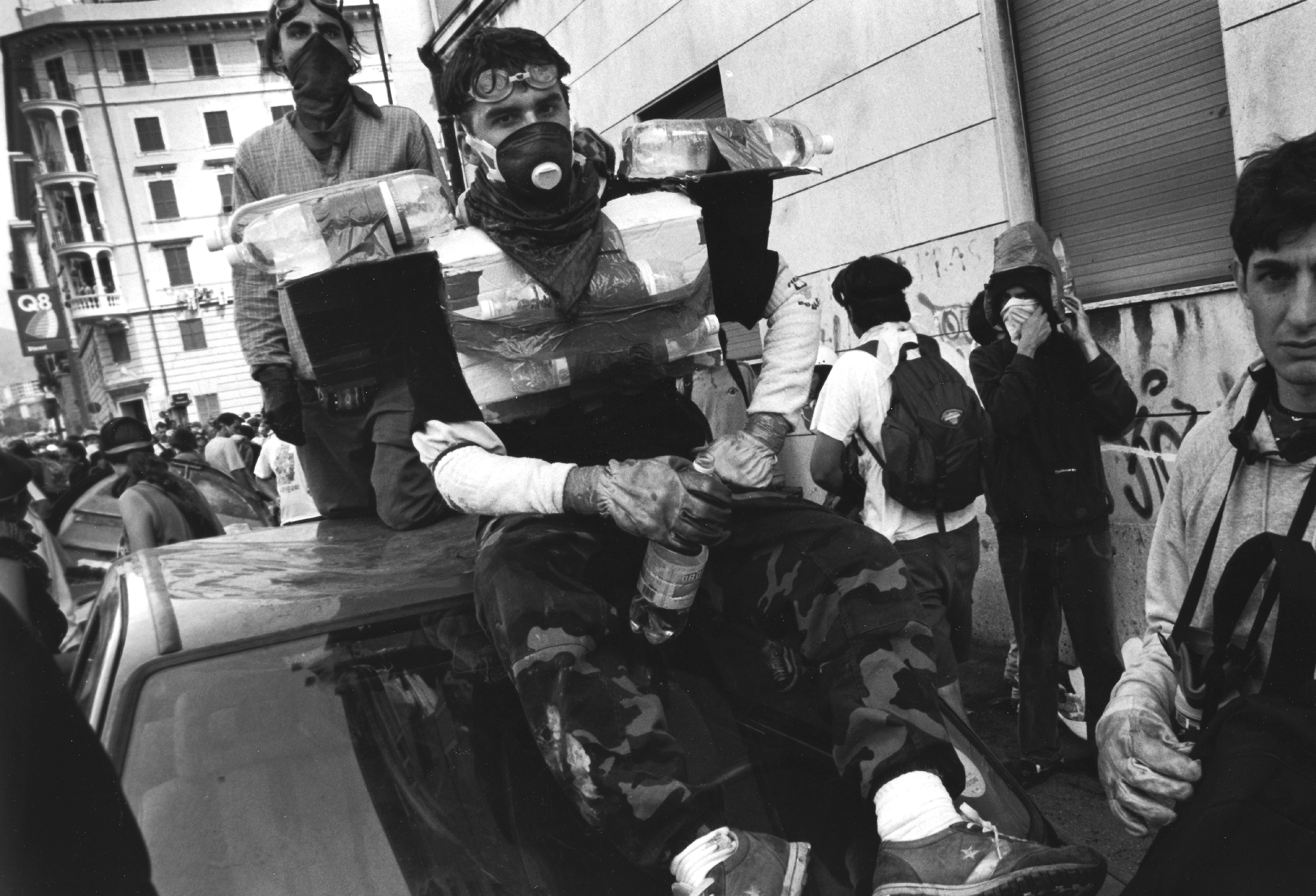 Demonstrators gather in Genoa in July 2001. Photo: Paul BLACKMORE/RAPHO/Gamma-Rapho via Getty Images