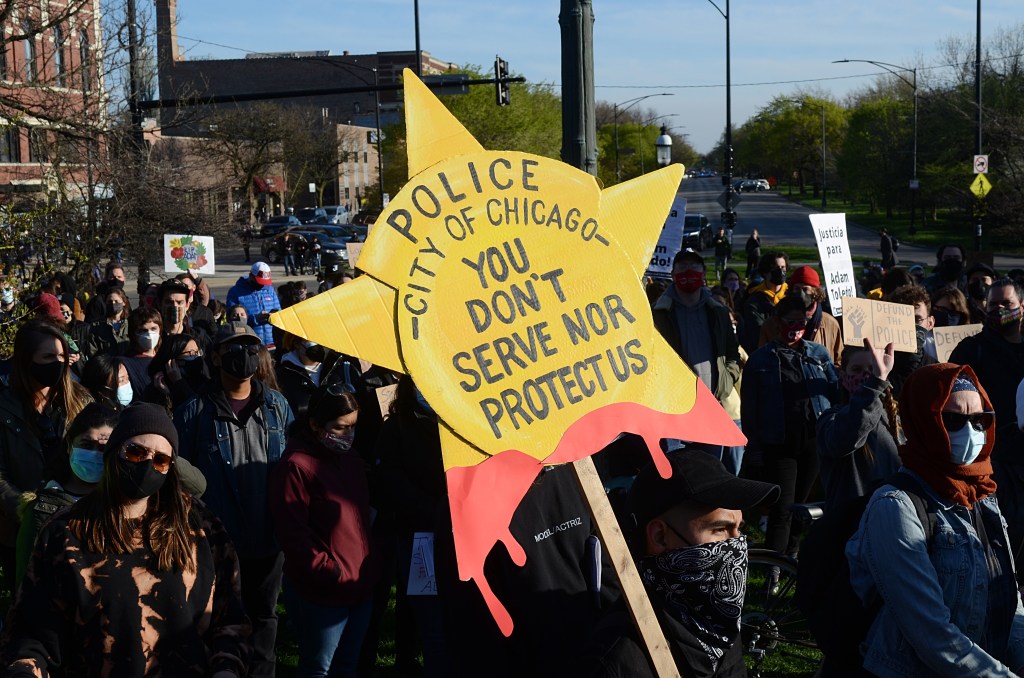 Hundreds of protesters take to the streets for 13-year-old Adam Toledo, who was shot and killed by police in Chicago.