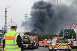 Emergency services at the site of a chemical explosion in Leverkusen.