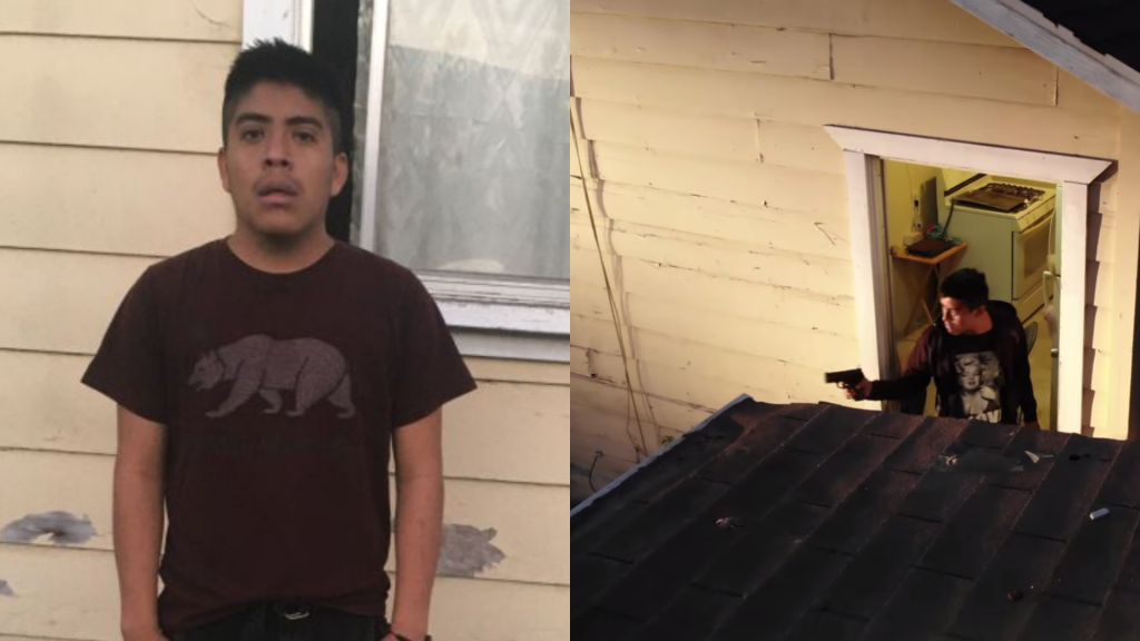 Left: 19-year-old Gerardo Martinez Chavez (Photo courtesy of MILPA) Right: Screenshot from police drone footage showing Martinez Chavez holding a BB gun outside his house.