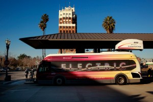 Electric bus and charger in Stockton