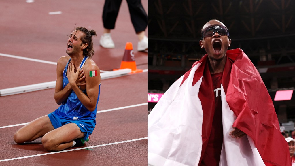 tokyo 2020, olympics, high jump, qatar, italy, tamberi, barshim, gold medal, shared