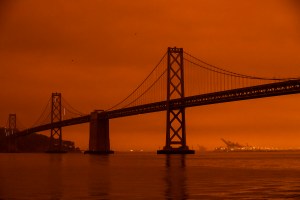 Wildfires behind the Golden Gate Bridge