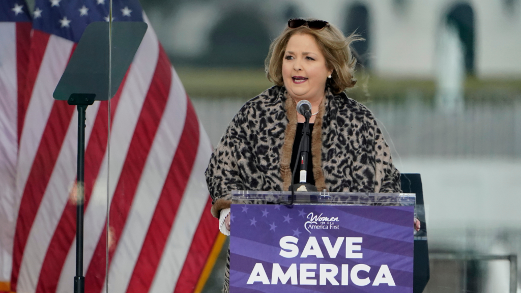 In this Jan. 6, 2021 file photo Amy Kremer, Chairwoman of Women for America First, speaks in Washington, at a rally in support of President Donald Trump.