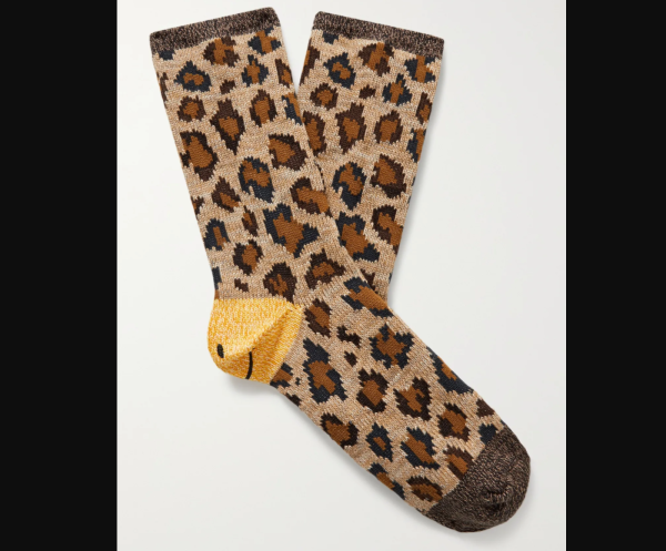 Smiley Leopard-Jacquard Cotton-Blend Socks