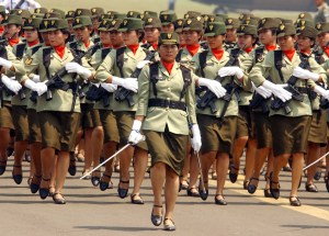 Female soldiers; parade; Indonesia