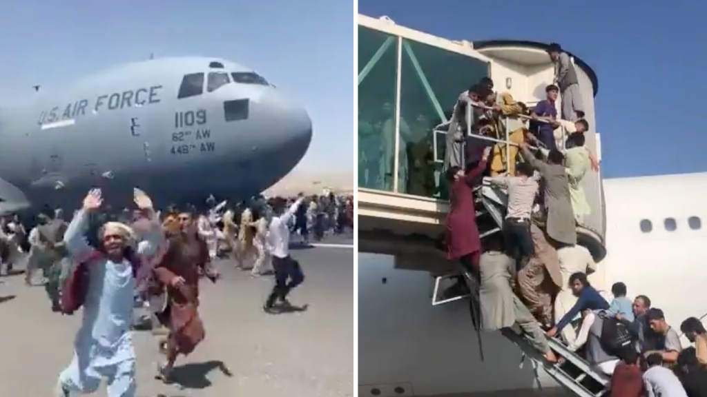 Videos que muestran escenas de caos en el aeropuerto de Kabul