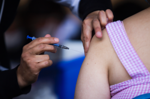 A person in Mexico gets the Pfizer vaccine.