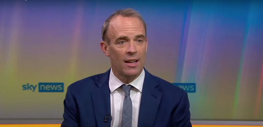 UK Foreign Secretary Dominic Raab interviewed on Sky News. Screengrab: Sky News​