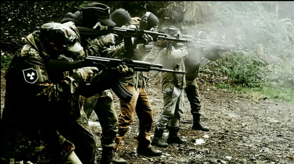 A screenshot of an Atomwaffen Division propaganda video. The terror group has been linked to multiple ex-Marines.